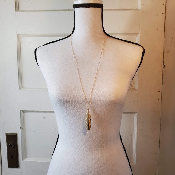 Gold Feather Pendant Long Necklace {NEW!} - Picture 4 of 5
